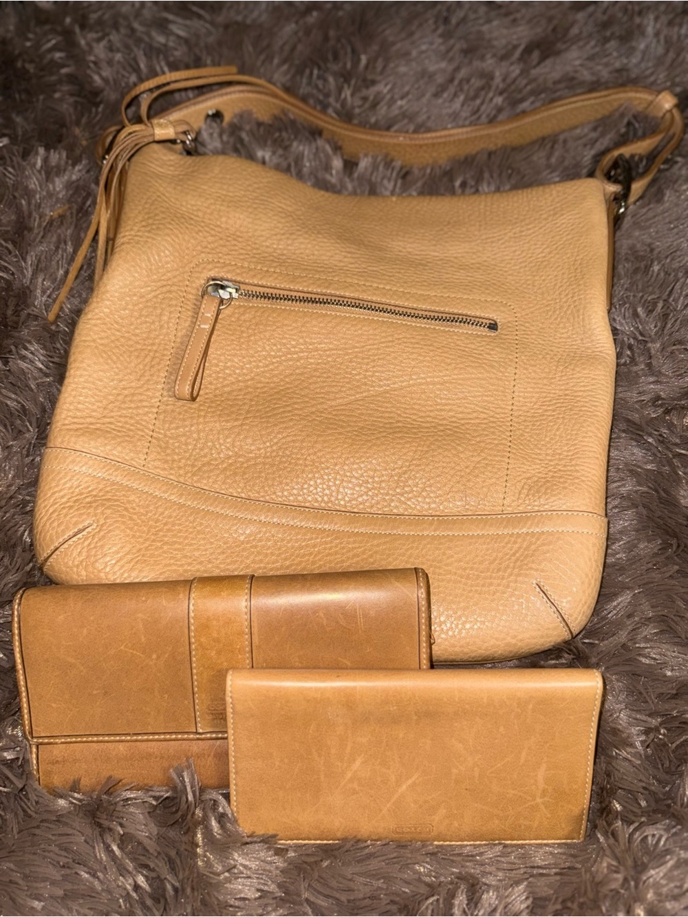 Coach Tan Leather Shoulder Bag with Matching Wallets